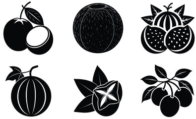 Fruit Silhouette Vector Set– Minimal Black Fruit Collection Illustration for Healthy Food, Kitchen Decor, Organic Product, and Nutrition Design Projects