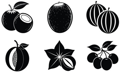 Fruit Silhouette Vector Set– Minimal Black Fruit Collection Illustration for Healthy Food, Kitchen Decor, Organic Product, and Nutrition Design Projects