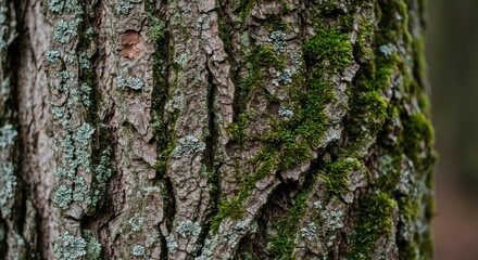 Obraz premium Close-up of tree bark with moss