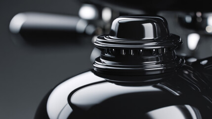 Obraz premium Close-up of a sleek black kettle showcasing its elegant design and details.