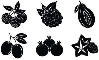 Fruit Silhouette Vector Set– Minimal Black Fruit Collection Illustration for Healthy Food, Kitchen Decor, Organic Product, and Nutrition Design Projects