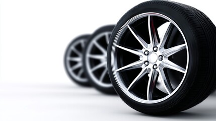 Stylish car tires in focus with high-quality details. Perfect for automotive projects, advertisements, or editorial use. The sleek design showcases modern engineering. AI
