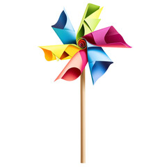 Colorful Pinwheel Toy on Transparent Background, a vibrant paper windmill for kids, symbolizing childhood fun, summer breeze, and playful energy