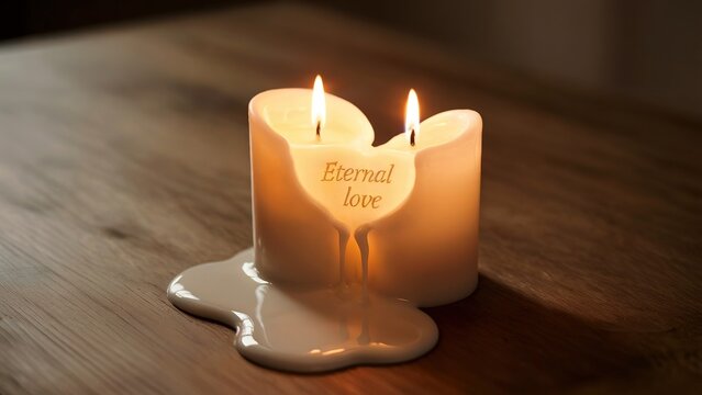 andle with two wicks burning and melting with an eternal love inscription