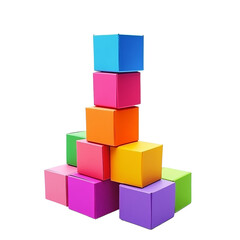 Obraz premium Stack of colorful toy cubes on a transparent background, representing building blocks, creativity, and geometric shapes for educational concepts