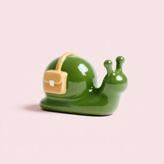 3D snail with mailbag, shiny shell and soft cartoon body