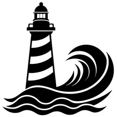 a lighthouse with waves silhouette