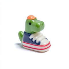 Fototapeta premium Chibi 3D dinosaur with sneakers and snapback, smooth plastic finish