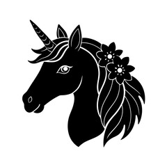 a unicorn with a floral mane silhouette