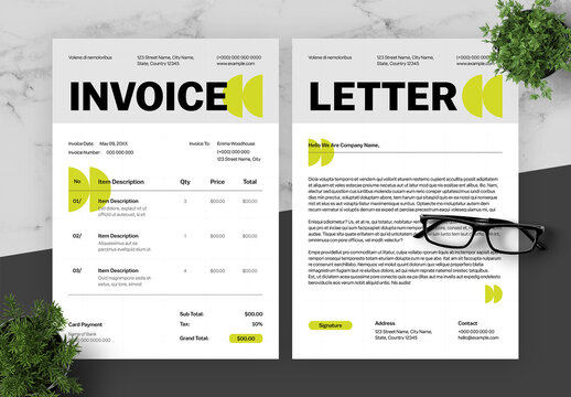 Green And Black Invoice And Letterhead
