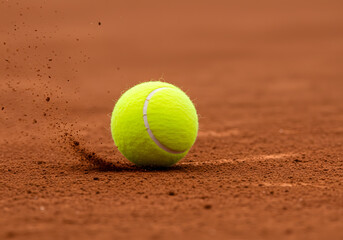 Tennis ball on clay court sports equipment and active play