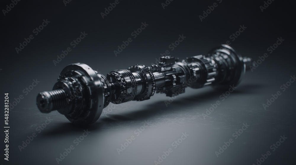 Poster close-up view of a mechanical shaft showcasing intricate design and engineering.