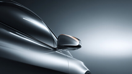 Close-up view of a sleek car side mirror reflecting light in a modern setting.