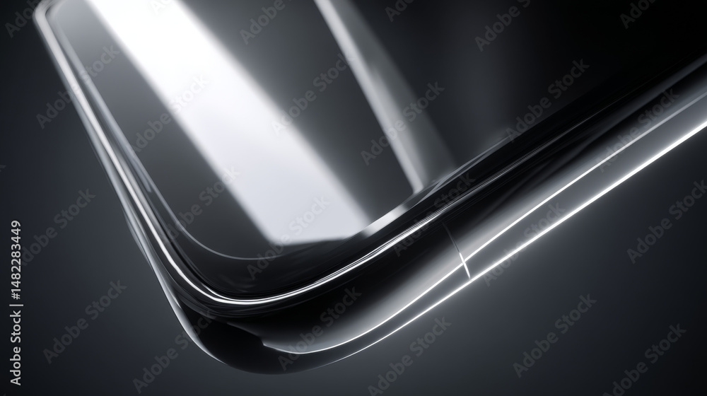 Poster close-up view of a sleek smartphone with shiny details and smooth edges.