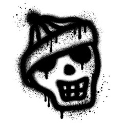 Spray Painted Graffiti skull Sprayed. graffiti skull icon with over spray in black over white. Vector illustration.