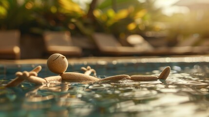 Stick Figure at a Resort: A stick figure by the pool at a luxury resort, enjoying the perfect vacation, relaxing in the warm sun and taking in the beautiful surroundings.
