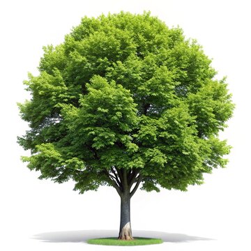 Magnificent green tree with a full round crown against a white background