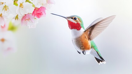 Fototapeta premium A swift hummingbird pausing mid-air momentarily to catch fleeting moments of rest, agility celebrated gracefully