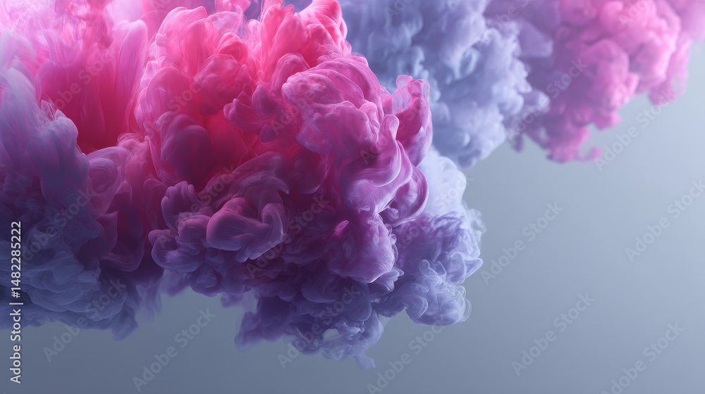 Poster colorful billowing smoke clouds create an ethereal and dynamic visual atmosphere.