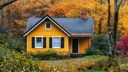 A small American yellow house exterior.  