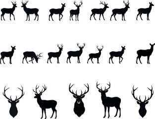 deer silhouette set,  Roe deer silhouettes set vector illustration