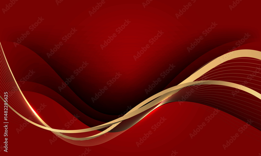 Poster abstract gold red ribbon curve overlap on grey luxury background vector