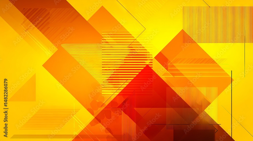 Poster abstract geometric gradient background blending yellow, orange and red tones with futuristic triangl