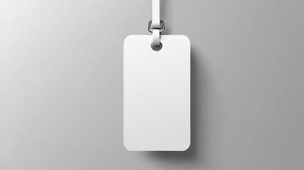 Blank paper price tag with string for retail or gift display on grey background