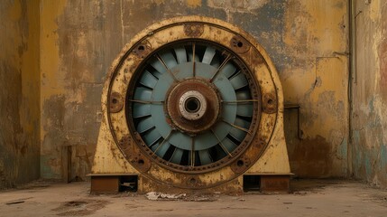 Fototapeta premium View of industrial centrifugal fan with exposed ductwork and wiring
