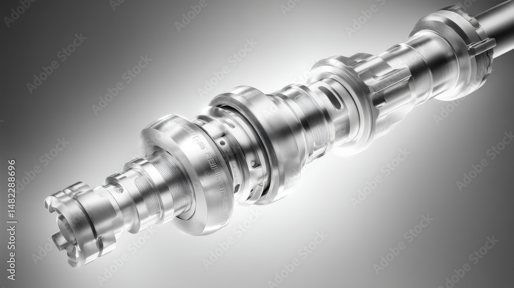 Aufkleber detailed view of a metallic machine component with reflections and a sleek design.