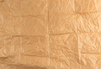 Crumpled Craft Paper, Rugged Wrapping Old Paper Texture, Empty Brown Wrinkled Sheet Scrap Top View