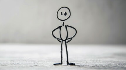 Stick Figure Proud: A stick figure with hands on hips and a smile, radiating confidence and pride after accomplishing something meaningful or reaching a personal goal.
