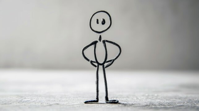 Stick Figure Proud: A stick figure with hands on hips and a smile, radiating confidence and pride after accomplishing something meaningful or reaching a personal goal.
