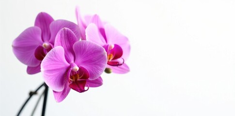 Fototapeta premium Cluster of vibrant pink orchids against stark white backdrop , pastel, petals