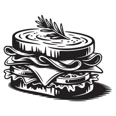 Bold graphic illustration of a delicious sandwich with intricate details Vector black silhouette. with white background
