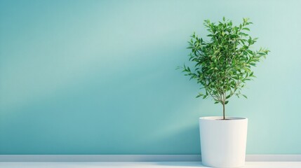Minimal potted plant on pastel wall for interior decor modern nature growth greenery clean aesthetic calm fresh scene
