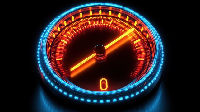 Digital Speedometer, glowing orange and blue - Powered by Adobe