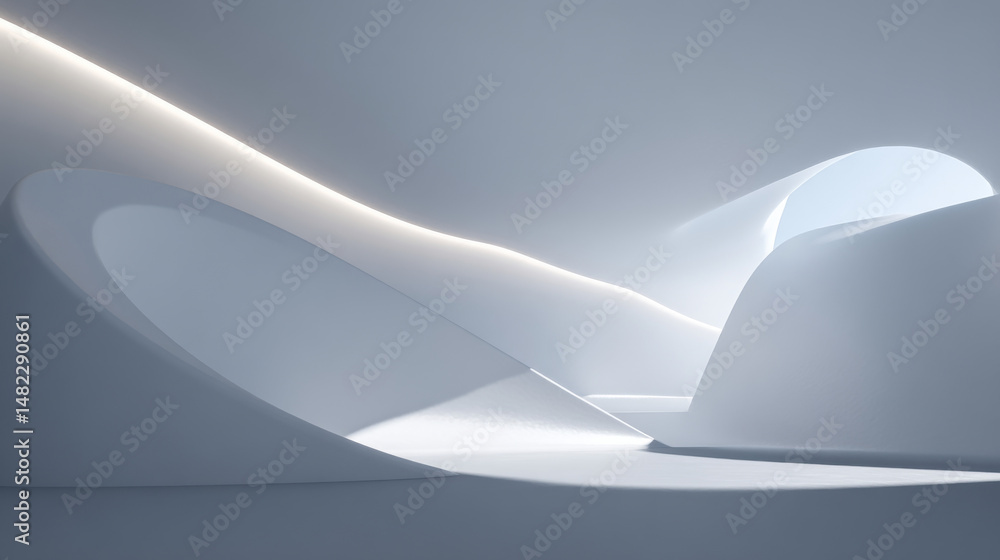 Poster futuristic architectural space with soft curves and ambient light.