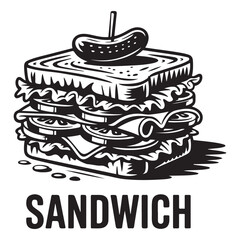 Bold graphic illustration of a delicious sandwich with intricate details Vector black silhouette. with white background