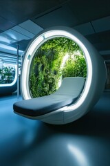 Futuristic Eco-Friendly Sleeping Pod with Indoor Vertical Garden.