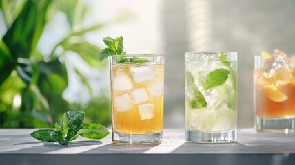 Refreshing Summer Drinks with Mint and Ice in Sunlight refreshing summer ice mint sunlight drink tea