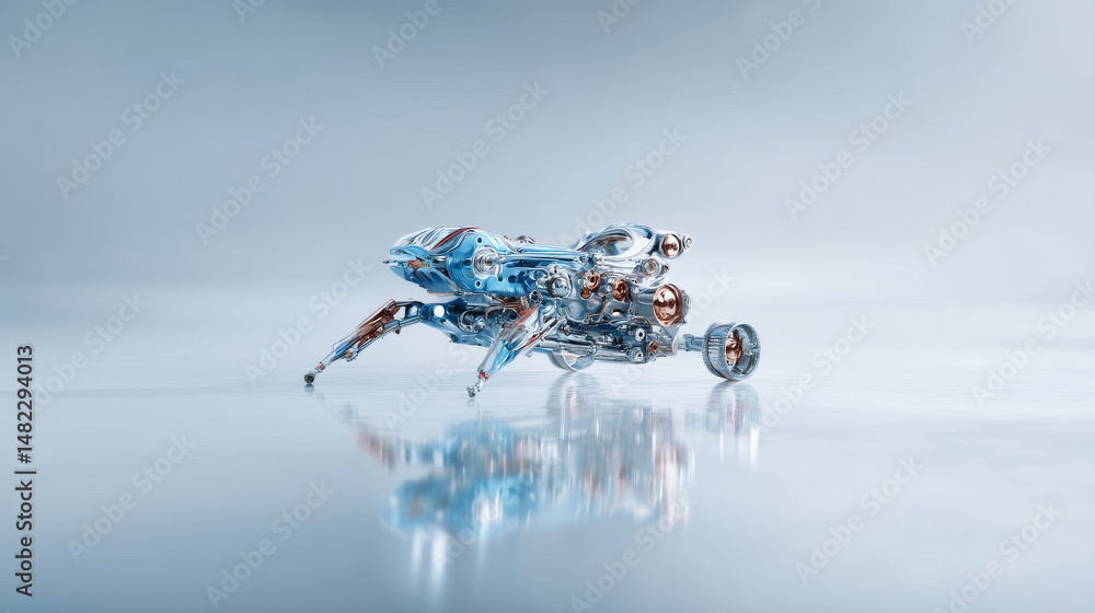 Poster futuristic robotic frog design showcasing advanced engineering and innovation.