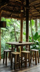 Fototapeta premium A bamboo and wood hybrid dining table, blending sustainable materials beautifully
