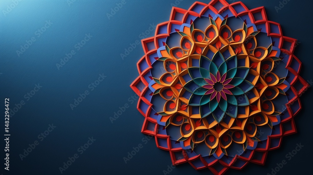 Aufkleber vibrant abstract mosaic with intricate patterns and bold colors on a deep blue background
