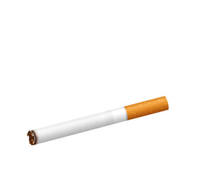 A single cigarette lies on a dark background