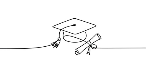 Graduation Cap and Diploma Continuous Line Art Illustration