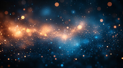 Abstract bokeh background with orange and blue lights.