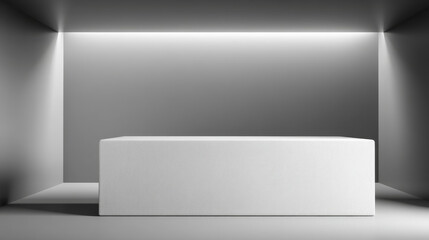 Obraz premium Minimalist interior with a white podium, modern lighting, and a sleek design.