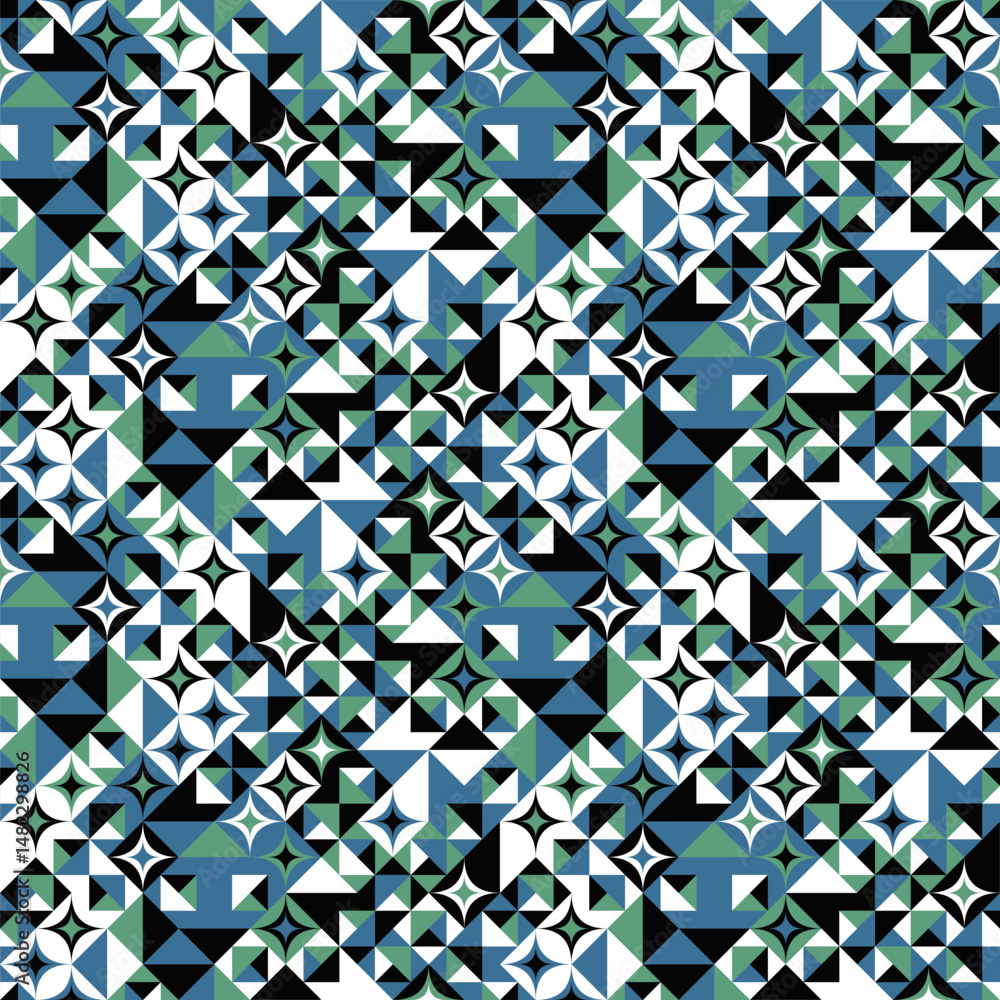 Poster seamless abstract geometrical pattern background - repeating vector graphic in four colors
