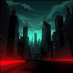 Gotham City Street at Night with Neon Glow